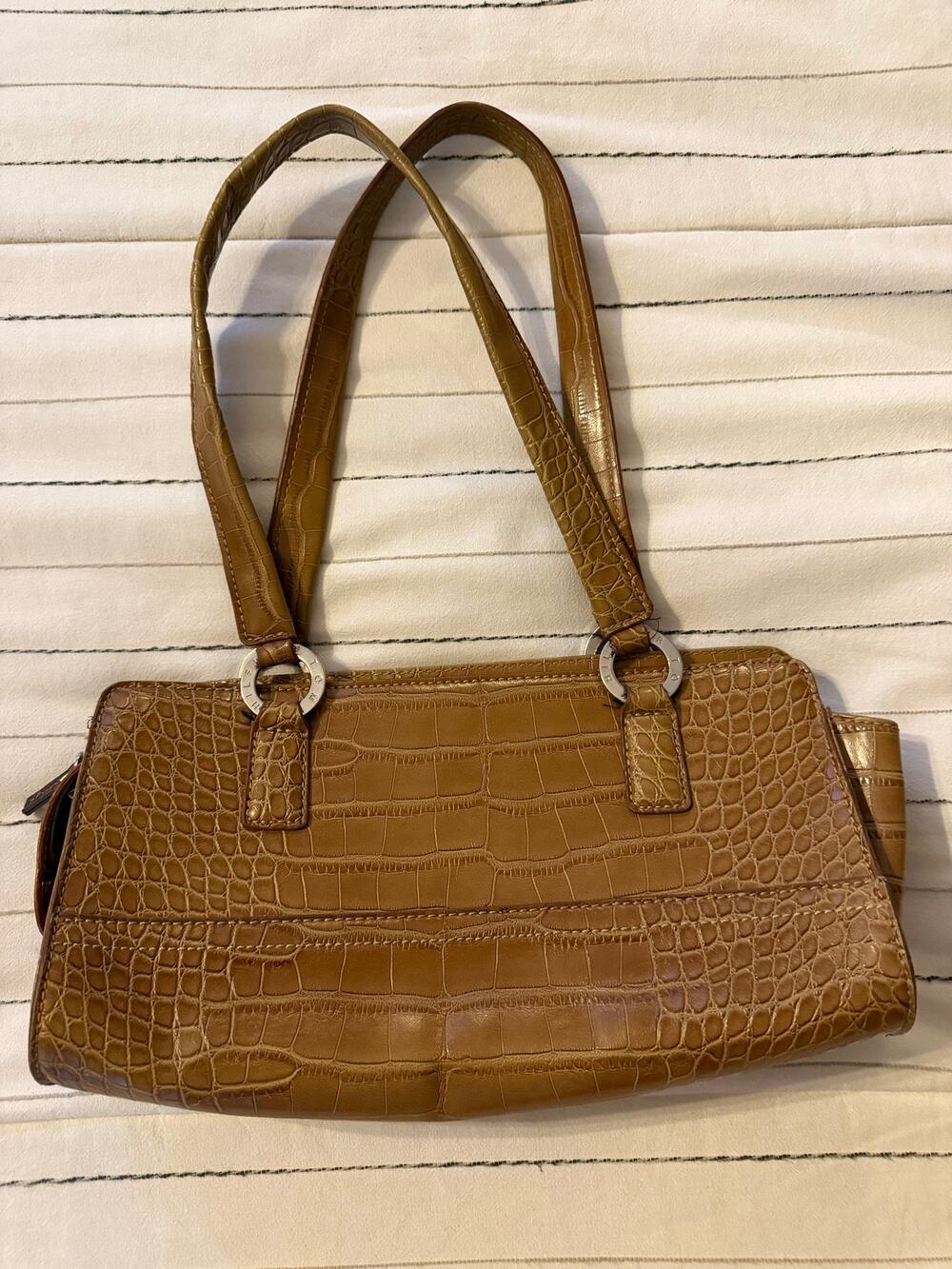 Tommy Hilfiger Vintage Tan Croc-Embossed Shoulder Bag